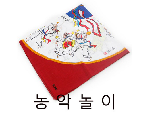 韓国　民俗デザインハンカチ（農楽）