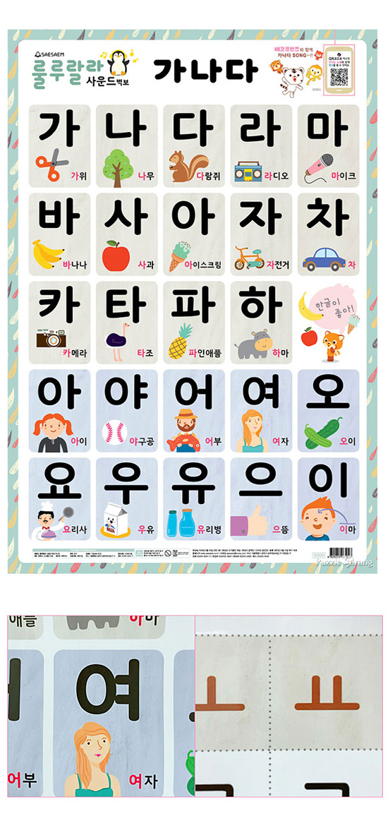 韓国語 ラミネートポスター ハングル 基本音節表(カナダラ表・反切表)